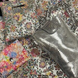 Silver Printed Floral Crossbody Phone Bag, small bag and a card case